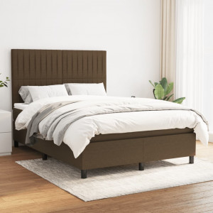 Cama box spring con colchón tela marrón oscuro 140x190 cm D
