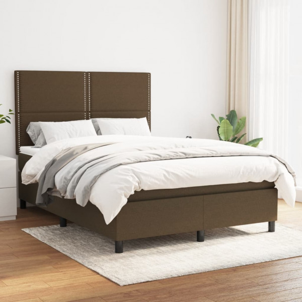 Cama box spring com colchão tecido marrom escuro 140x200 cm D