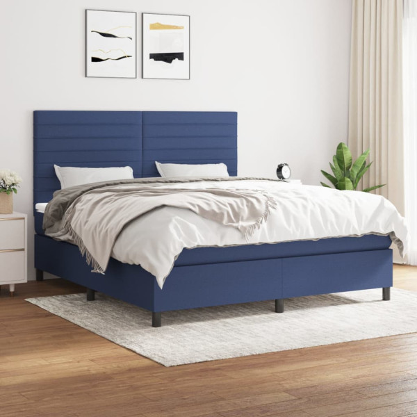 Cama box spring com colchão de tecido azul 180x200 cm D