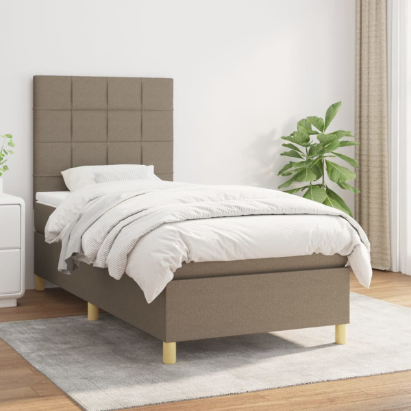 Cama box spring con colchón tela gris taupe 100x200 cm D