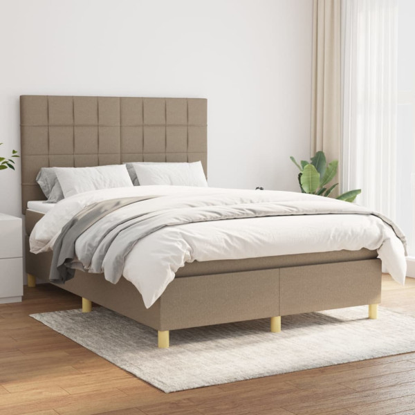 Cama box spring con colchón tela gris taupe 140x190 cm D