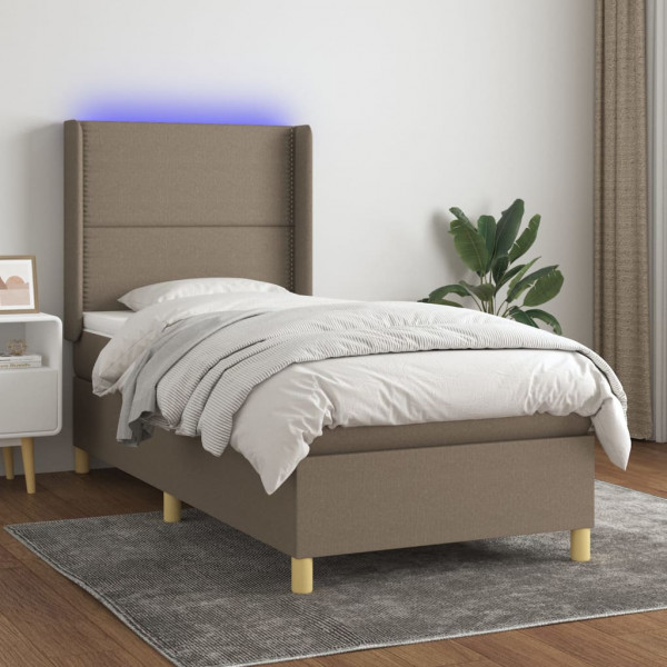 Cama box spring colchão e luzes LED tecido cinza taupe 90x190 cm D