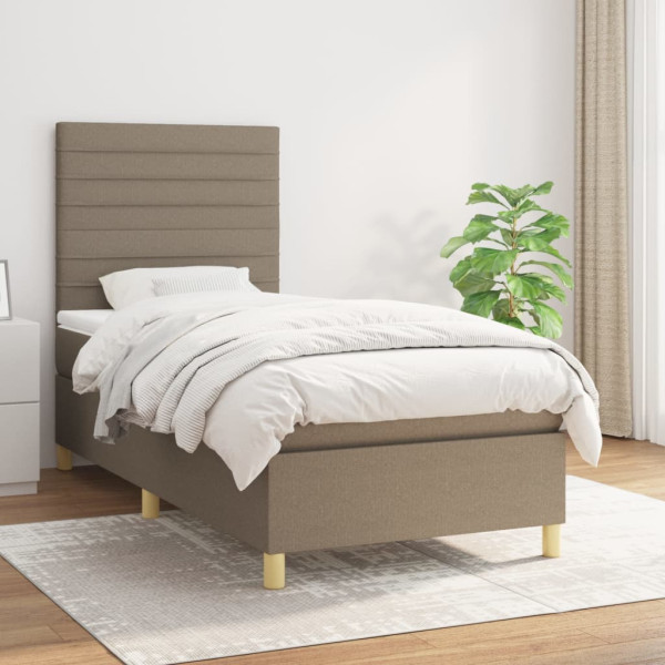 Cama box spring con colchón tela gris taupe 100x200 cm D