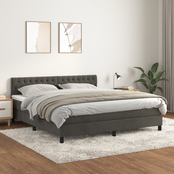 Cama box spring con colchón terciopelo gris oscuro 180x200 cm D