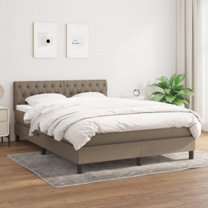 Cama box spring con colchón tela gris taupe 140x190 cm D