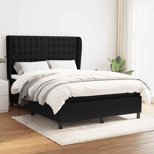 Cama box spring con colchón tela negro 140x190 cm D