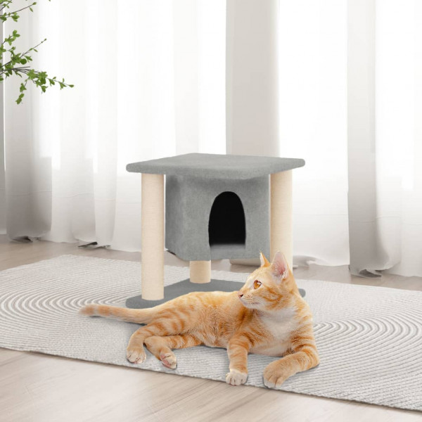 Raspador para gatos com postes de sisal cinza claro de 37 cm D