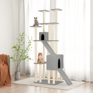 Rascador para gatos con postes de sisal gris claro 190 cm D