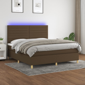 Cama box spring colchón luces LED tela marrón oscuro 180x200cm D