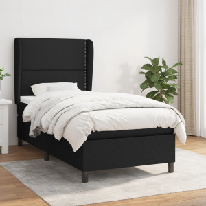 Cama box spring con colchón tela negro 90x190 cm D