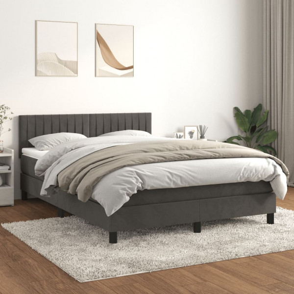 Cama box spring con colchón terciopelo gris oscuro 140x190 cm D