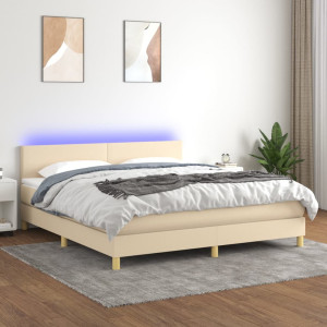 Cama box spring con colchón y LED tela crema 180x200 cm D