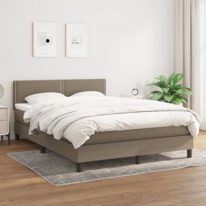 Cama box spring con colchón tela gris taupe 140x200 cm D