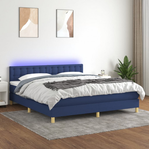 Cama box spring con colchón y LED tela azul 160x200 cm D