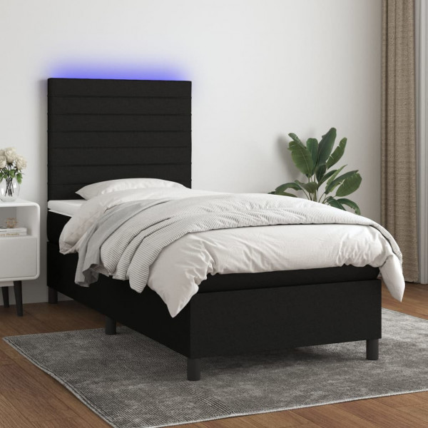 Colchão cama box spring e luzes LED tecido preto 90x190 cm D