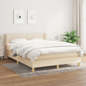 Cama box spring con colchón tela color crema 140x190 cm D