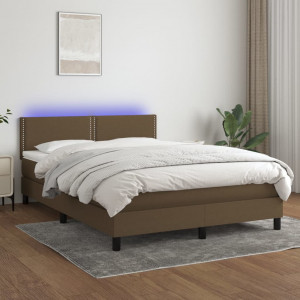 Cama box spring colchón luces LED tela marrón oscuro 140x190 cm D