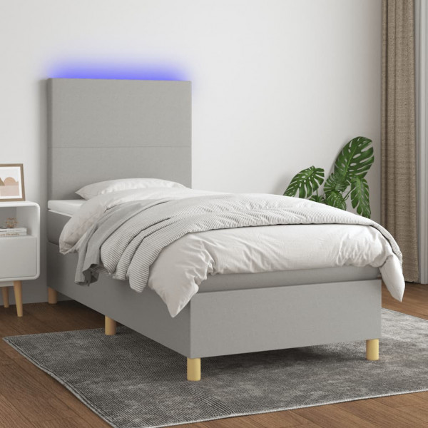 Colchão de cama box spring e luzes LED tecido cinza claro 90x190 cm D