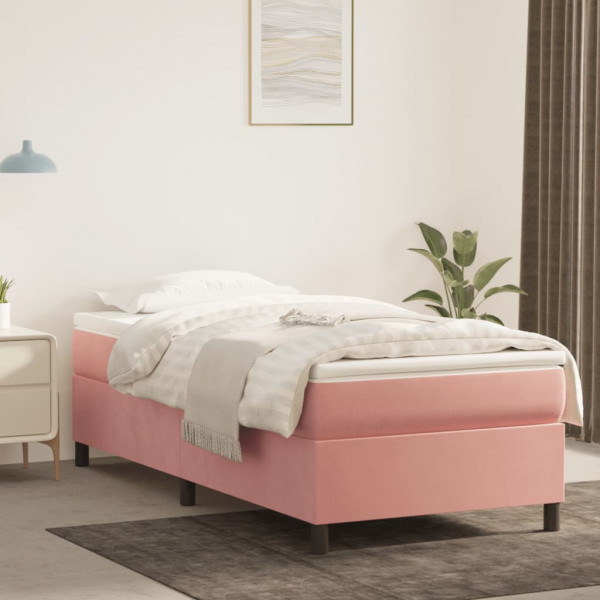 Cama box spring con colchón terciopelo rosa 90x200 cm D