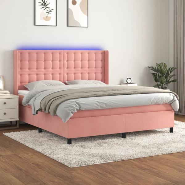 Cama box spring com colchão e veludo rosa LED 180x200 cm D