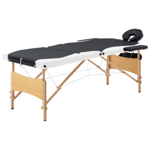 Camilla de masaje plegable 3 zonas madera negro y blanco D