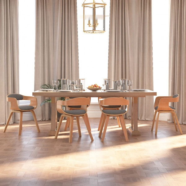 Cadeira de jantar 6 unidades em madeira curvada e tecido cinza claro D