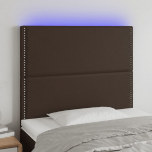 Cabecero con luces LED cuero sintético marrón 100x5x118/128 cm D