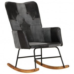 Rocking chair de couro e lona preta D