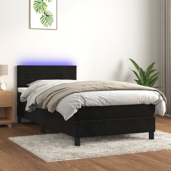 Cama box spring com colchão e veludo preto LED 80x200 cm D