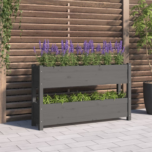 Jardinera de madera maciza de pino gris 112x25x66 cm D