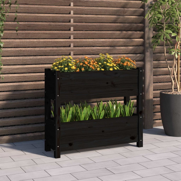 Jardinera de madera maciza de pino negro 77x25x66 cm D