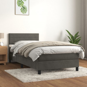 Cama box spring con colchón terciopelo gris oscuro 80x200 cm D