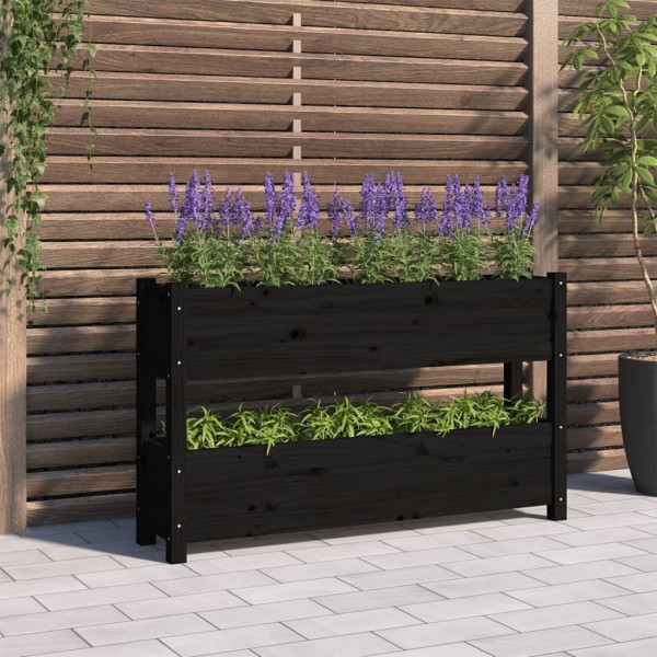 Jardinera de madera maciza de pino negro 112x25x66 cm D