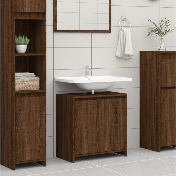 Armario de baño madera contrachapada marrón roble 60x33x61 cm D