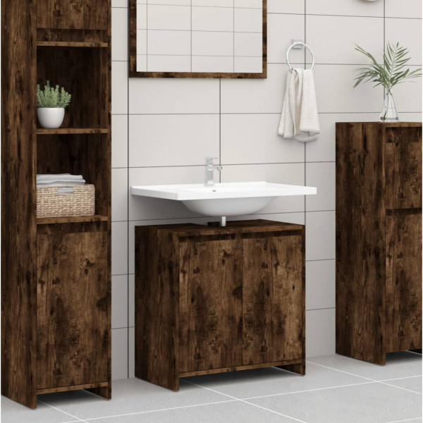 Armario de baño madera contrachapada roble ahumado 60x33x61 cm D