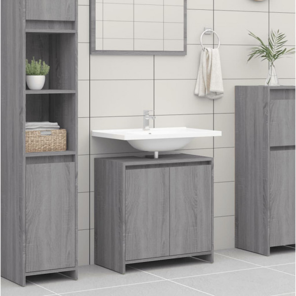 Armario de baño madera contrachapada gris Sonoma 60x33x61 cm D