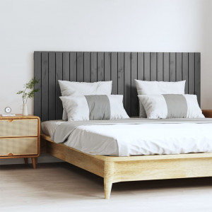Cabecero de cama de pared madera maciza pino gris 159.5x3x60 cm D