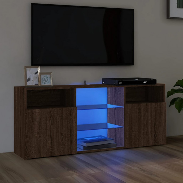 Mueble de TV con luces LED marrón roble 120x30x50 cm D