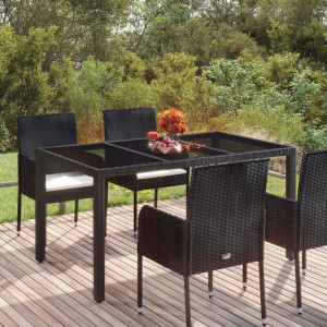 Mesa de jardín superficie de vidrio ratán PE negro 150x90x75 cm D