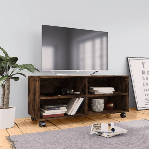 Mueble TV con ruedas madera contrachapada roble humo 90x35x35cm D