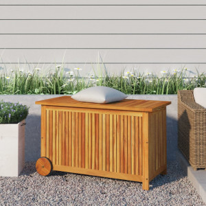 Caja de almacenaje de jardín ruedas acacia maciza 90x50x58 cm D