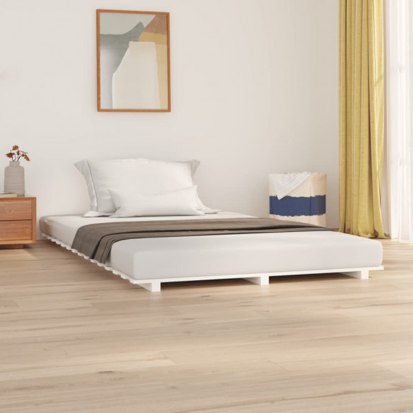 Estrutura de cama de madeira maciça de pinho branco 140x190 cm D