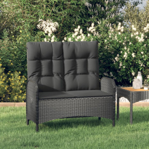 Banco de jardín reclinable con cojines ratán PE negro 107 cm D