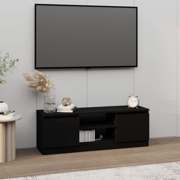 Mueble de TV con puerta negro 102x30x36 cm D