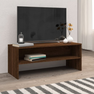 Mueble de TV madera contrachapada roble marrón 100x40x40 cm D