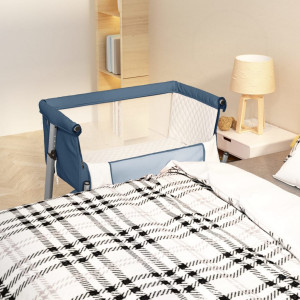 Cuna con colchón tela de lino azul marino D