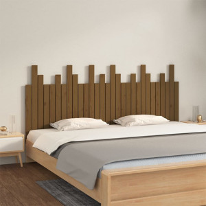 Cabecero cama pared madera maciza pino marrón miel 185x3x80 cm D