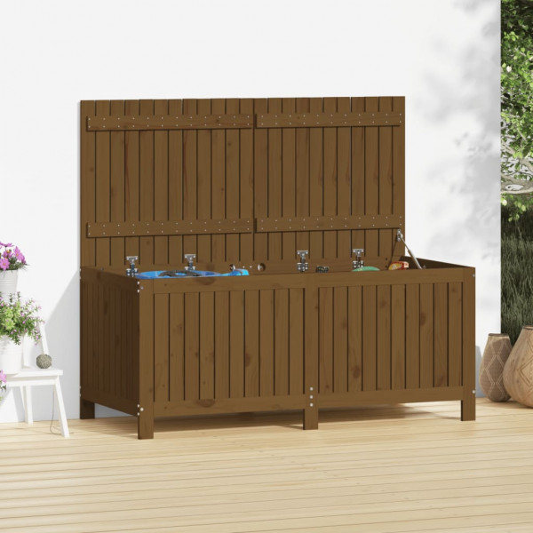 Caja de almacenaje jardín madera pino marrón miel 147x68x64 cm D