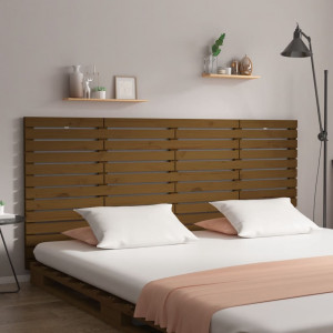 Cabecero cama pared madera maciza pino marrón miel 206x3x91.5cm D