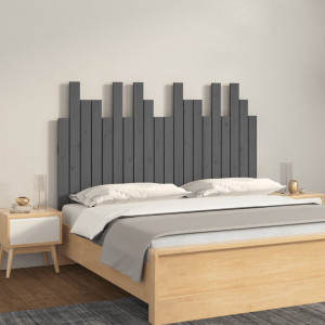 Cabecero de cama de pared madera maciza pino gris 127.5x3x80 cm D